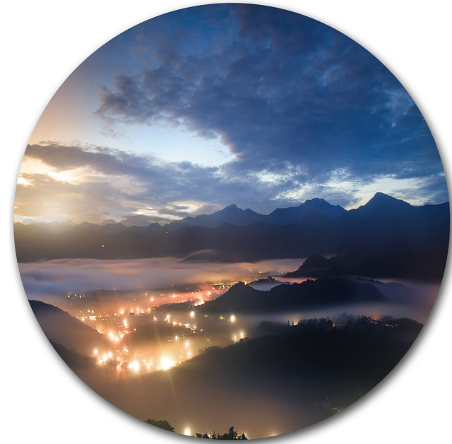 Blue Cloudy Summer Sunrise, Landscape Photo Disc Metal Wall Art, Disc ... throughout The Art of Light and Shadow Crafting Sunrise Scenes on Metal