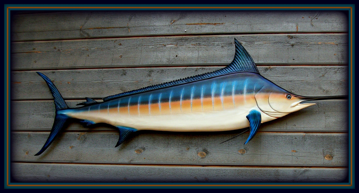 Blue Marlin 69'' Art Sculpture Fish Wood Carving regarding Blue Marlin Fish Wall Sculpture, Copper Patina