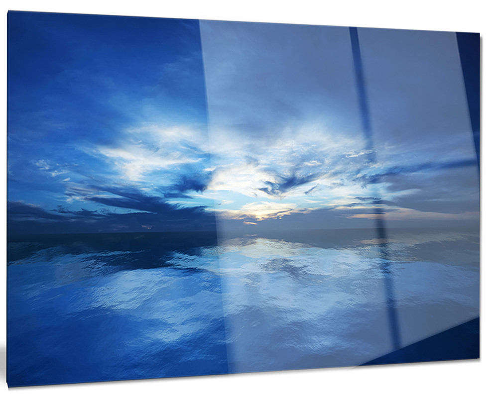 "Blue Waters And Blue Sky Sunset" Metal Wall Art, 28"X12" - Beach Style ... regarding "Clear Blue Sky And Ocean At Sunset" Metal Wall Art, 28"X12"