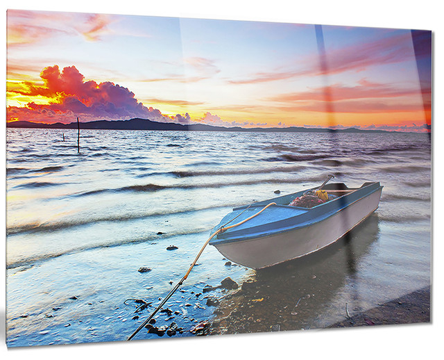 "Boat At The Sunset" Landscape Photo Glossy Metal Wall Art, 28"X12 ... pertaining to Beyond the Image Exploring the Artistic Depth of Metal Wall Art