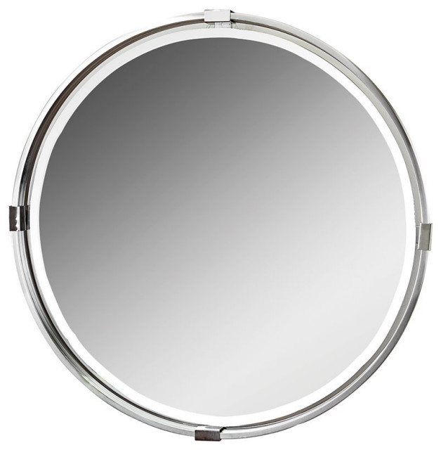 Bowery Hill Contemporary Decorative Mirror In Brushed Nickel ... inside Integrating Bowery Hill Mirrors into Your Interior Design Vision