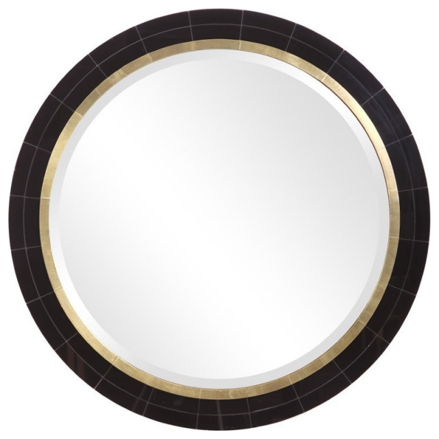 Bowery Hill Contemporary Tiled Round Mirror In Antique Brass - Wall ... throughout Integrating Bowery Hill Mirrors into Your Interior Design Vision