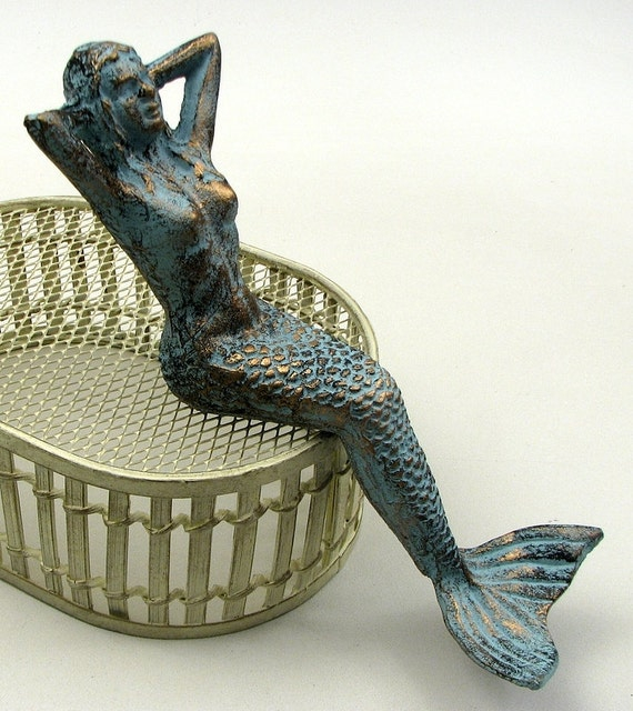 Cast Iron Mermaid Beach Decor Nautical Decor for Brown Mermaid With Starfish Wall Decor Cast Iron 11.25 Inches