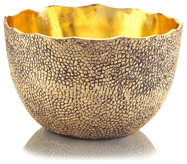 Cecile Hollywood Regency Hammered Antique Gold Decorative Bowl ... pertaining to 4-Piece Elegant Hammered Metal Wall Bowl Set, Brass/Gold