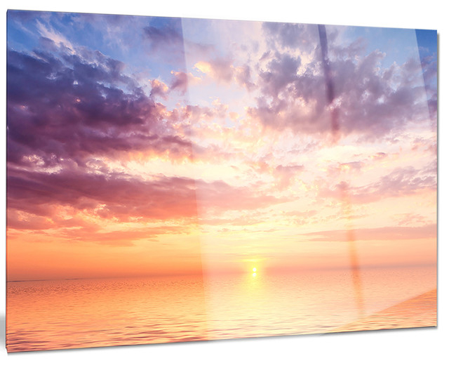 "Cloudy Blue Sky And Ideal Sunset" Metal Wall Art, 28"X12" - Beach ... intended for The Emotional Resonance of Clear Blue Sky and Ocean Sunset Art