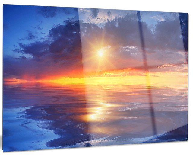 "Cloudy Sunset Reflection In Lake" Skyscape Painting Metal Wall Art, 28 ... with regard to The Emotional Resonance of Clear Blue Sky and Ocean Sunset Art