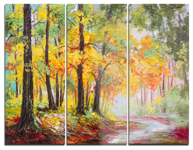 "Colorful Autumn Forest" Glossy Metal Wall Art, 3 Panels, 36"X28", 36 ... with regard to Beyond the Canvas A Collector's Guide to Moraine Lake Metal Wall Art