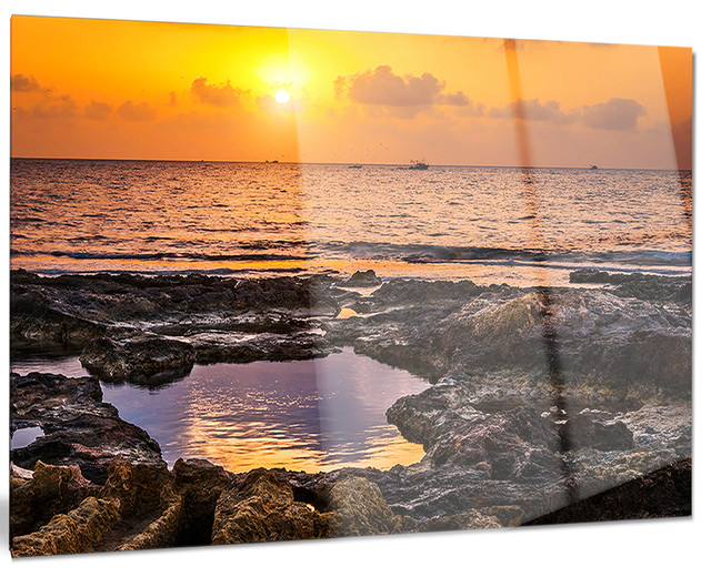 "Colorful Rocky Coast At Sunset" Oversized Glossy Metal Wall Art, 28 ... inside Beyond the Image Exploring the Artistic Depth of Metal Wall Art