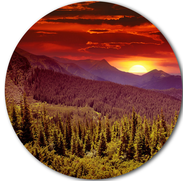 Colorful Sunrise Over Mountains, Landscape Disc Metal Wall Art, Disc Of ... within Beautiful Green Pasture On Sunrise, Landscape Disc Metal Wall Art, 11"