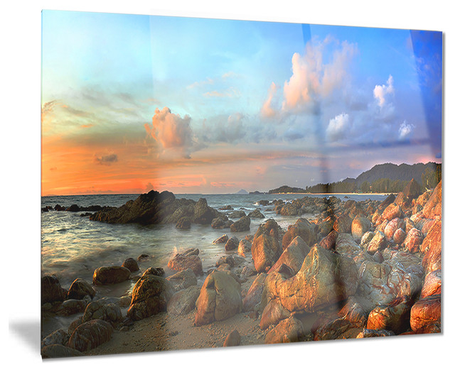 "Colorful Tropical Sunset" Photo Glossy Metal Wall Art, 28"X12" - Beach ... for "Sunset Beach Panorama" Modern Glossy Metal Wall Art, 28"X12"