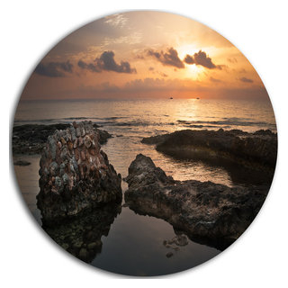 Dark Africa Beach With Ancient Ruins, Beach Disc Metal Wall Art, Disc ... for Unveiling the Beauty of Ancient Ruins at Beach Sunset Locations