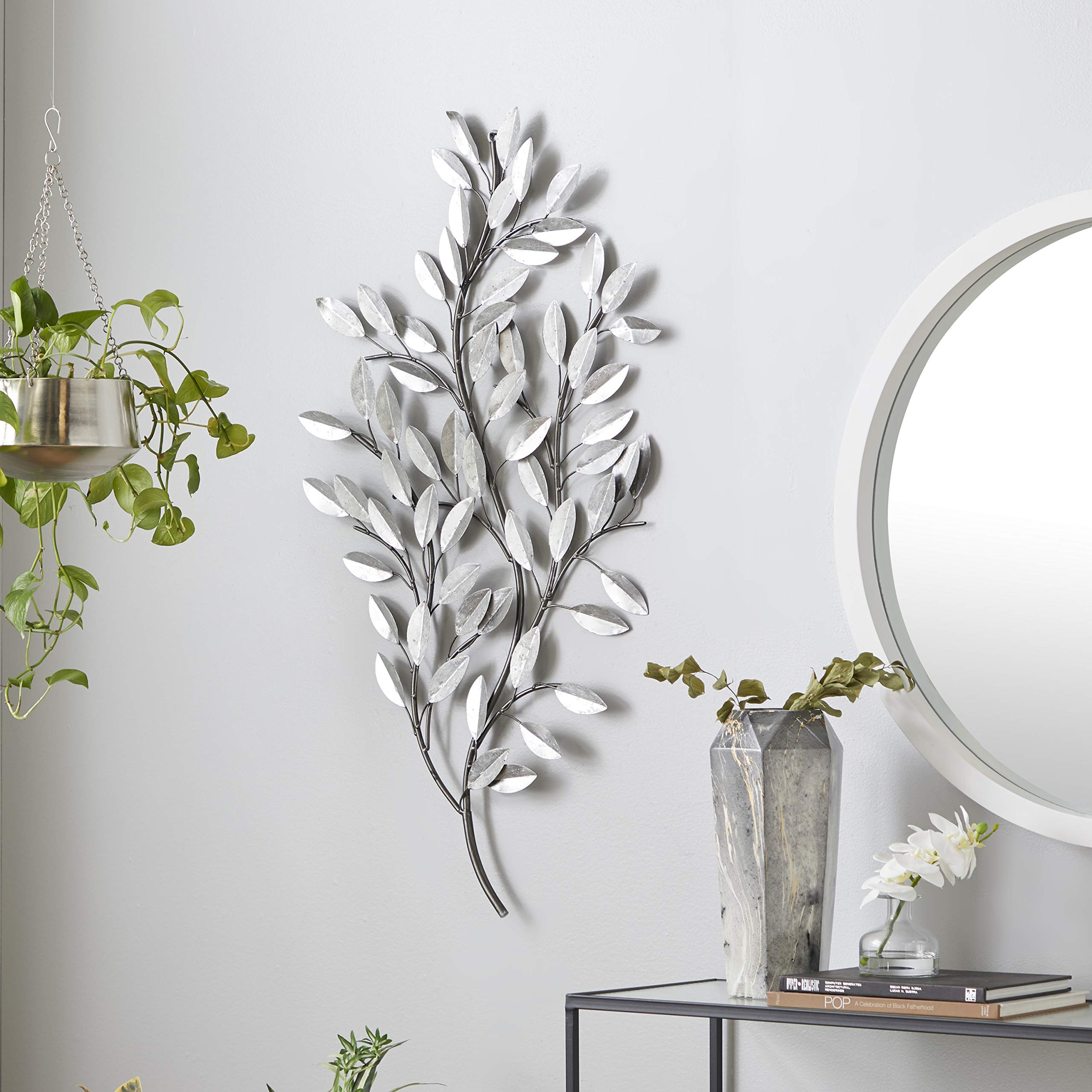 Deco 79 Metal Leaf Wall Decor, 25" X 2" X 44", Silver For Sale | Mesa ... pertaining to 10" Silver Buffed Aluminum Decorative Wall Sculpture