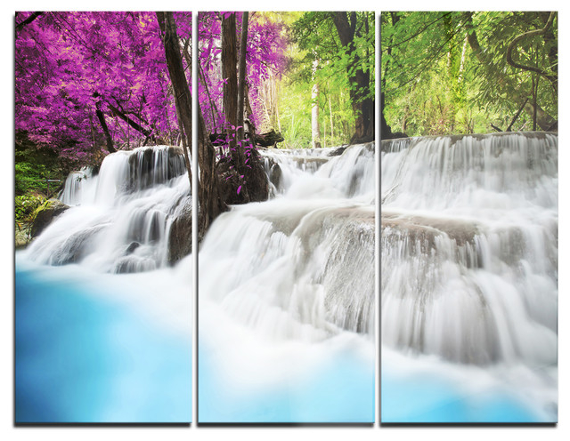 "Erawan Waterfall" Photography Glossy Metal Wall Art, 3 Panels, 36"X28 ... for "Moraine Lake In Banff Park Canada" Metal Wall Art, 3 Panels, 36"X28"