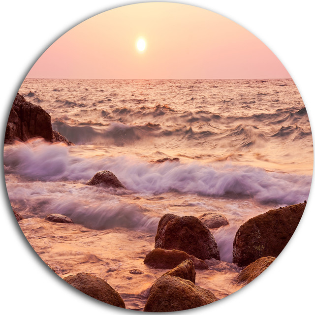 Foam Waves Hitting Rocky Coast, Seashore Round Wall Art, Disc Of 11 ... regarding Beautiful Azores Rocky Coast, Seashore Round Wall Art, 11"