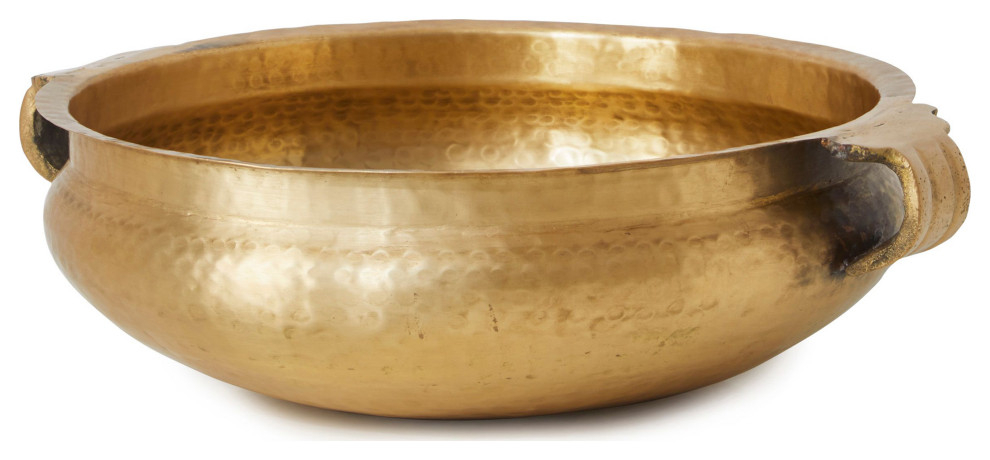 Gold Brass Hammered Metal Decorative Bowl, 4.25"X12.75" - Traditional ... throughout 4-Piece Elegant Hammered Metal Wall Bowl Set, Brass/Gold