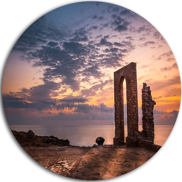 Historic African Ruins At Sunset, Landscape Round Wall Art, Disc Of 11 ... intended for Unveiling the Beauty of Ancient Ruins at Beach Sunset Locations