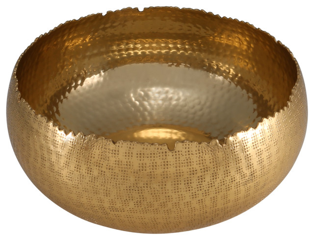 Large Hammered Gold Tone Bowl - Transitional - Serving And Salad Bowls ... intended for Elevate Your Space Exploring the World of Brass and Gold Wall Decor