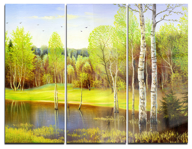 "Light Green Autumn" Glossy Metal Wall Art, 3 Panels, 36"X28", 36"X28 ... intended for Beyond the Canvas A Collector's Guide to Moraine Lake Metal Wall Art