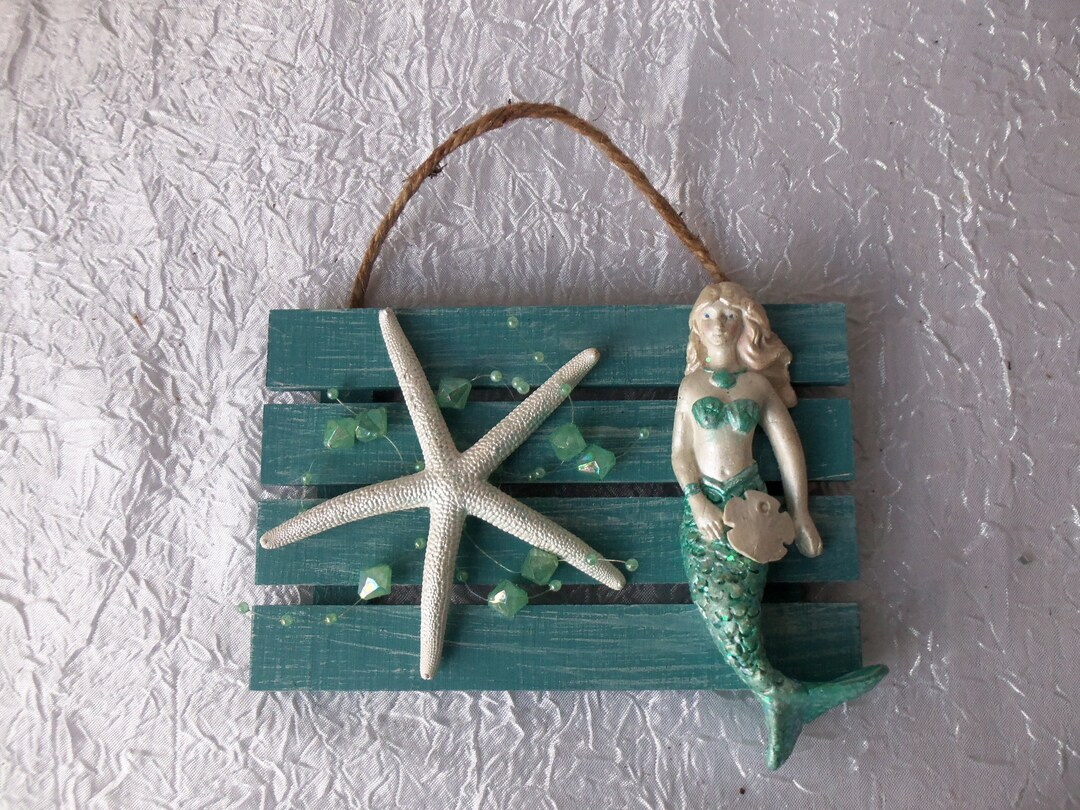 Mermaid Starfish Wall Decor, Starfish, Mermaid, Coastal Decor, Beach ... intended for Brown Mermaid With Starfish Wall Decor Cast Iron 11.25 Inches