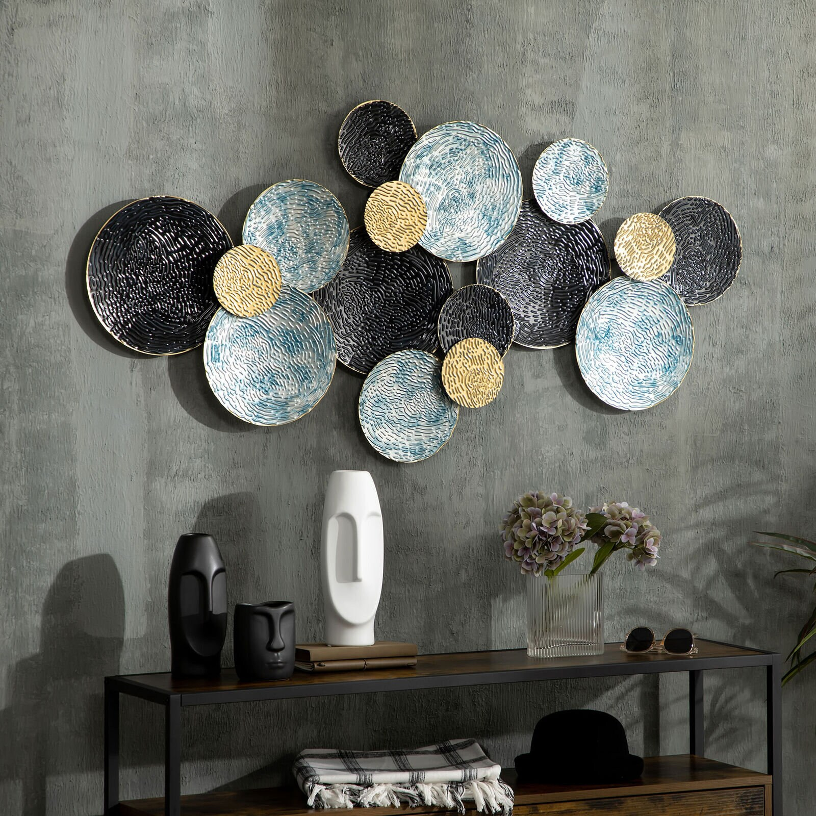 Metal Wall Art Modern Home Decor Wall Hanging Sculpture Contemporary ... within 36 Inch Rustic Wood Metal Flower Sculpture Home Decor Wall Hanging Art Set Of 2