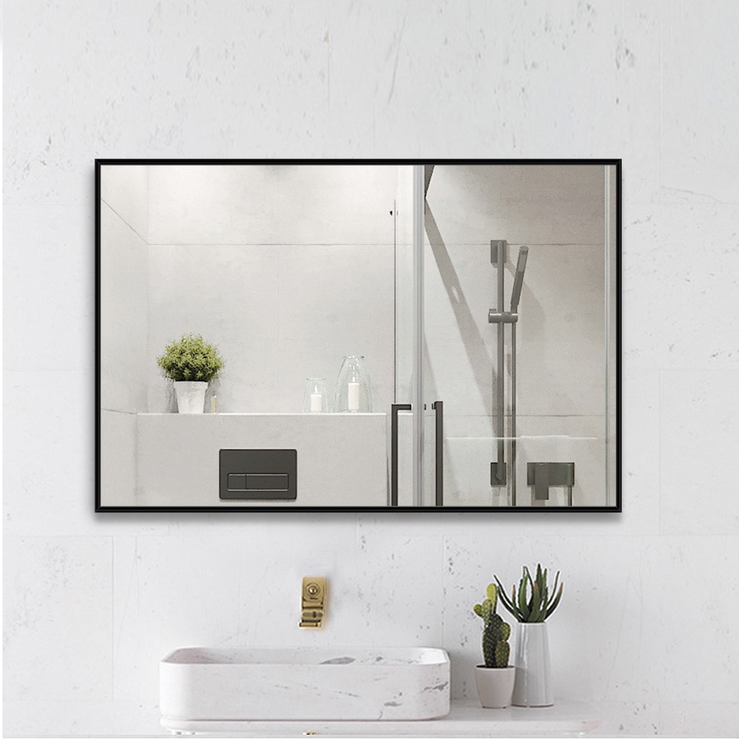 Neutype 38"*26" Black Bathroom Mirror Modern Rectangular Wall-Mounted ... inside 38" Rectangle Wall Mounted Accent Mirror