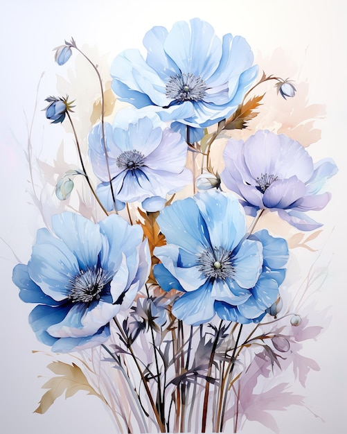 Premium Ai Image | Watercolor Bouquet With Blue Anemones Hand Drawn ... inside Understanding the Techniques Used in Creating Blue Anemone Sketches