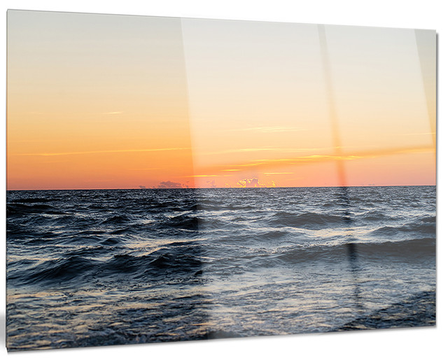 "Red Dramatic Sunset Over Beach" Glossy Metal Wall Art, 28"X12" - Beach ... intended for "Sunset Beach Panorama" Modern Glossy Metal Wall Art, 28"X12"