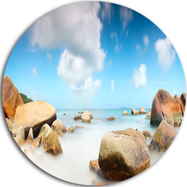 Rocky Blue Seashore Panorama, Round Metal Wall Art Landscape, Disc Of ... with regard to Beautiful Azores Rocky Coast, Seashore Round Wall Art, 11"