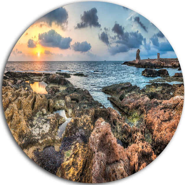 Rocky Blue Seashore Sunset, Seashore Round Metal Wall Art, Disc Of 11 ... with regard to Beautiful Azores Rocky Coast, Seashore Round Wall Art, 11"