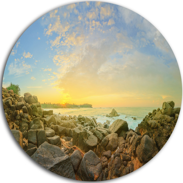 Rocky Untouched Romantic Seashore, Seashore Round Metal Wall Art, Disc ... within The Art of the Azores A Journey Through Rocky Coastlines and Seaside Charm