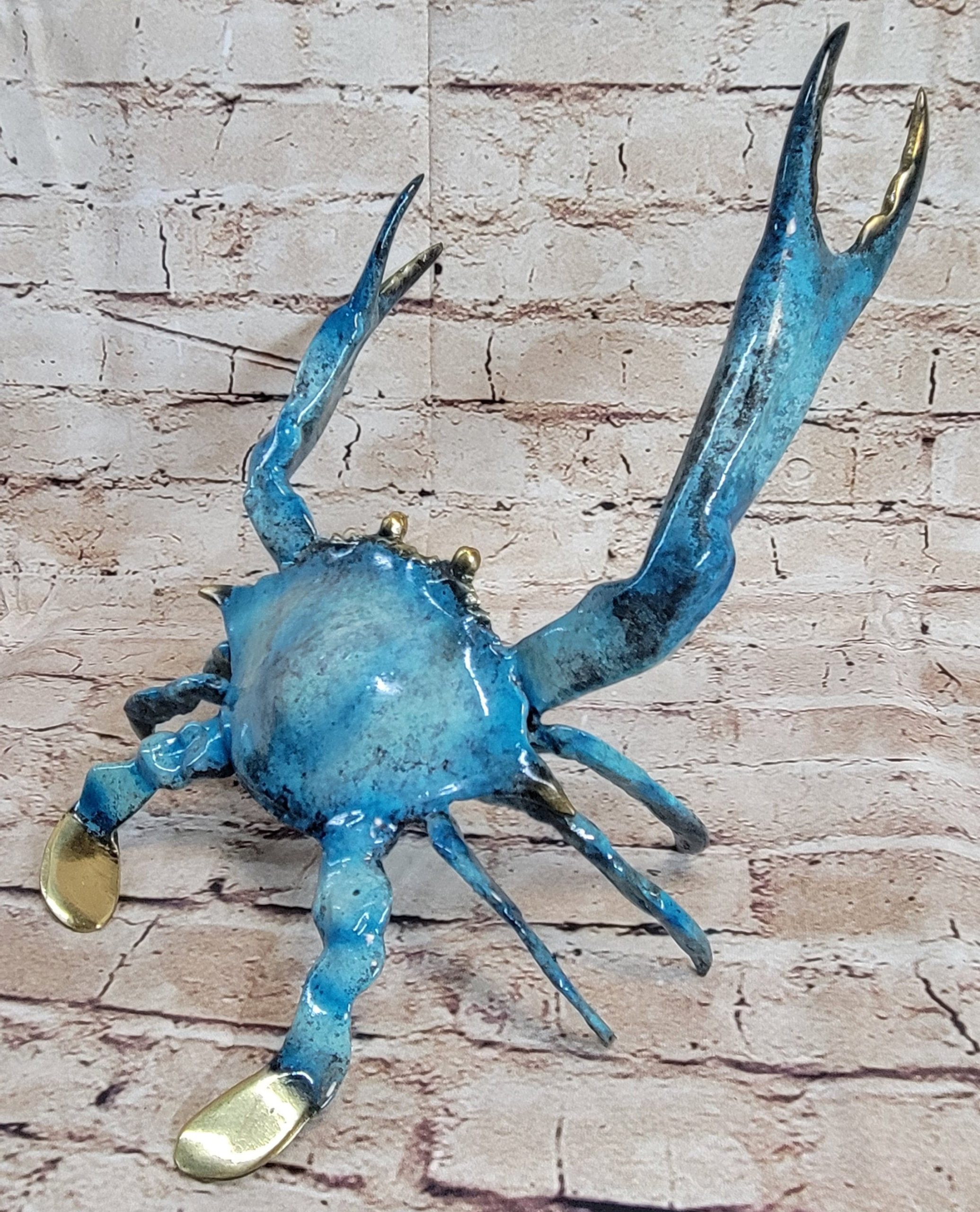 Rosecliff Heights Colorful Patina Glazed Bronze Metal Crab Sculpture ... within 3D Metal Crab Sculpture