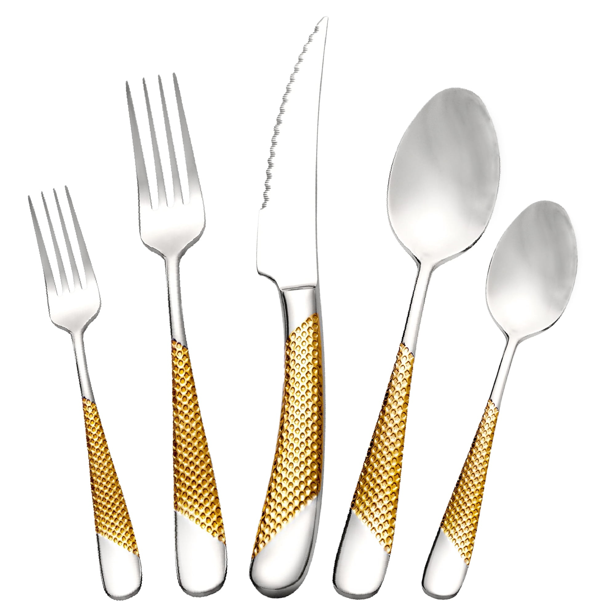 Runfly 18/10 Stainless Steel Hammered Gold Silverware Set 20 Pieces ... with regard to 4-Piece Elegant Hammered Metal Wall Bowl Set, Brass/Gold