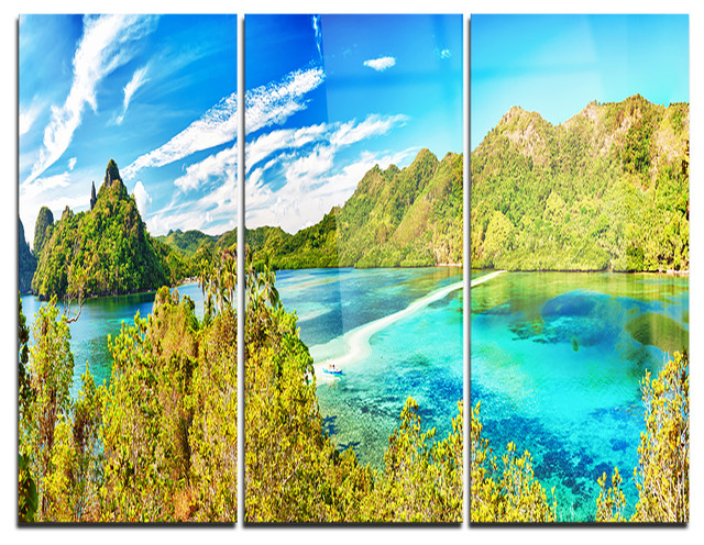 "Snake Island Panorama" Photo Metal Wall Art, 3 Panels, 36"X28", 36"X28 ... pertaining to Beyond the Canvas A Collector's Guide to Moraine Lake Metal Wall Art