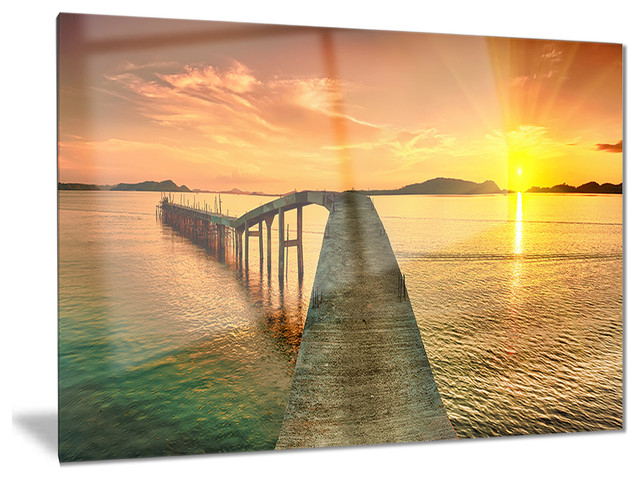 "Sunset Over Pier Panorama" Photography Glossy Metal Wall Art, 28"X12 ... regarding "Sunset Beach Panorama" Modern Glossy Metal Wall Art, 28"X12"