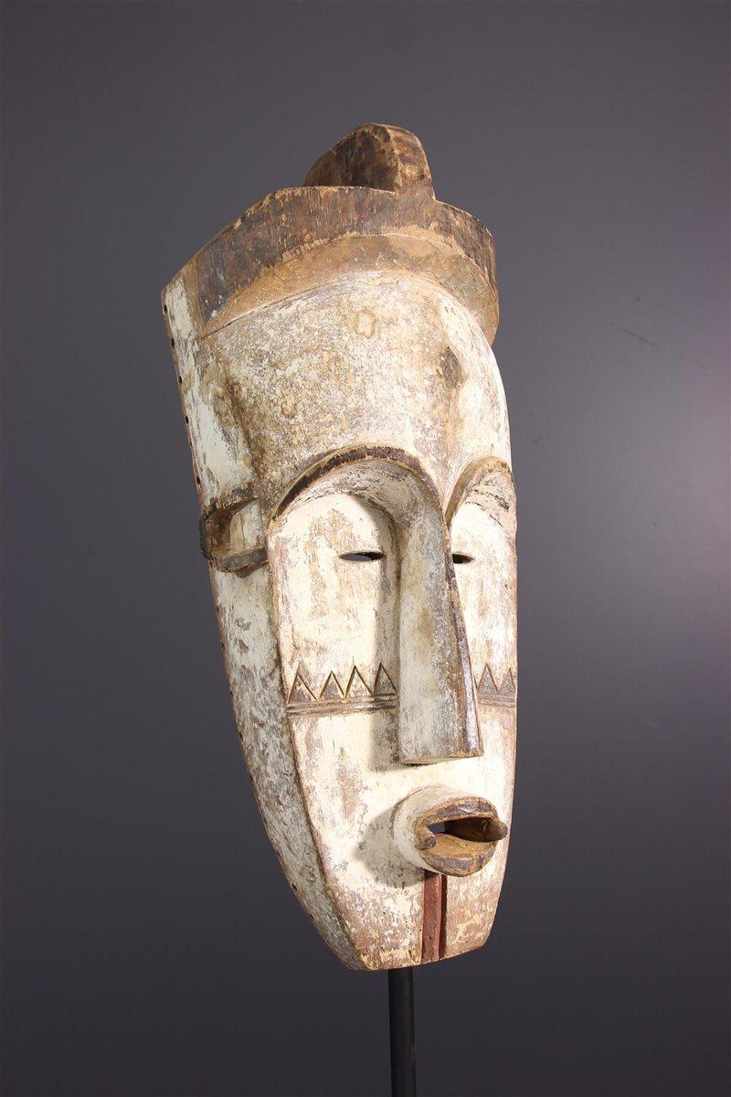 Tall Wooden Tribal Fang Mask Of Ngil Brown, Creme And Red Colored Gabon ... with Carved And Painted Gabon Fang Mask