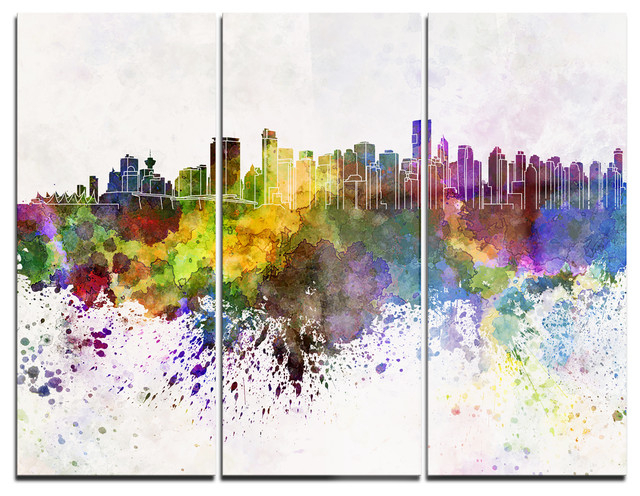 "Vancouver Skyline" Glossy Metal Wall Art, 3 Panels, 36"X28", 36"X28" 3 ... within "Moraine Lake In Banff Park Canada" Metal Wall Art, 3 Panels, 36"X28"