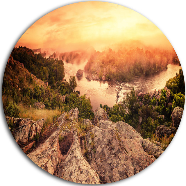 Vintage Mountain Sunrise, Landscape Photo Disc Metal Wall Art, Disc Of ... throughout The Art of Light and Shadow Crafting Sunrise Scenes on Metal