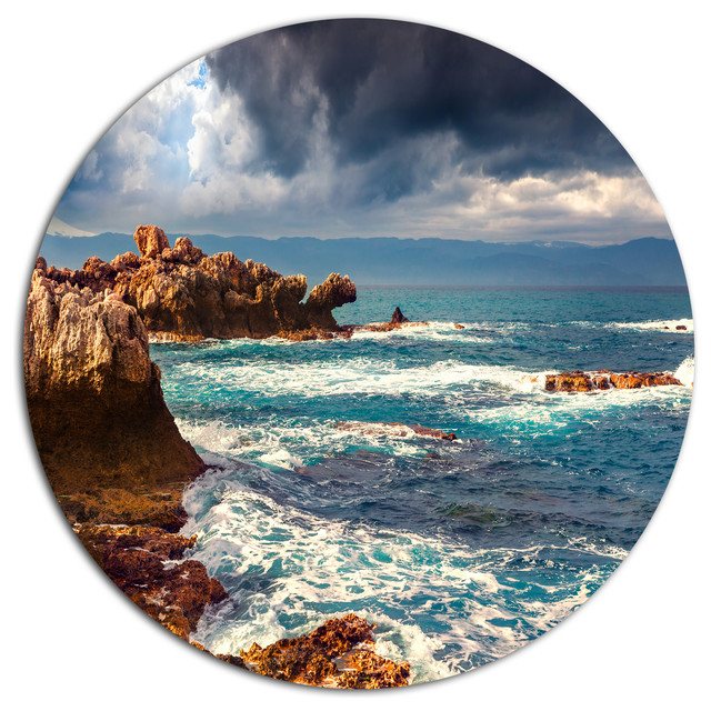 Volcanic Beach Stormy Weather, Seashore Art Round Wall Art, Disc Of 11 ... with Beautiful Azores Rocky Coast, Seashore Round Wall Art, 11"