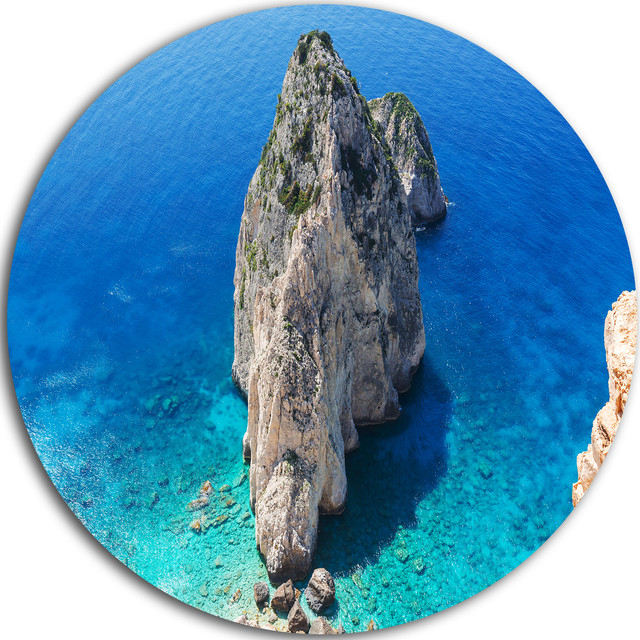 Zakynthos Beautiful Rocky Coast, Seashore Round Metal Wall Art, Disc Of ... within Beautiful Azores Rocky Coast, Seashore Round Wall Art, 11"