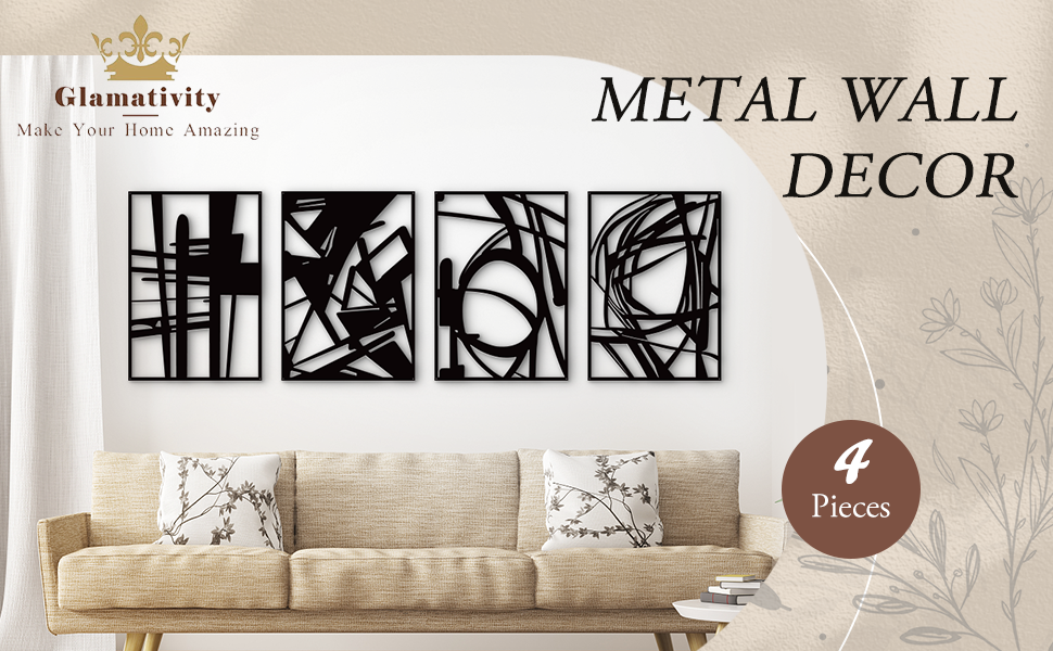 Amazon.com: Glamativity Large 4 Pack Black Abstract Metal Wall Art ... with The Art Lover's Guide to Selecting the Perfect 11" Metal Wall Art