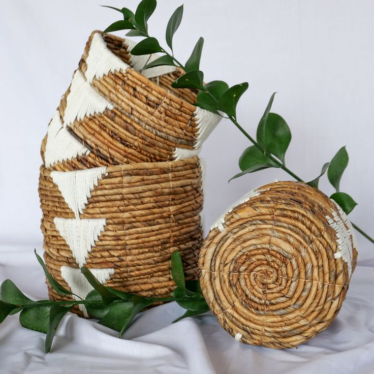 Banana Bark And White Macrame Basket Set | Natural Fiber Baskets, Tree ... with Sustainable Style Decorating Ethically with Natural Fiber Baskets