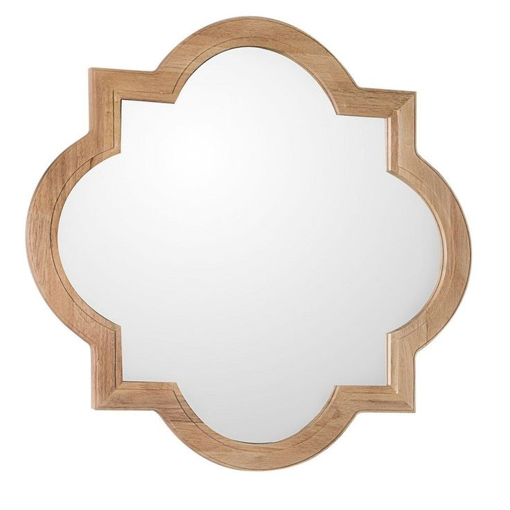 Bellaterra Home 32" X 32" Natural Quatrefoil Wall-Mounted Wood Framed ... intended for Benzara Bm276683 33" Wood Wall Mirror, Elongated Quatrefoil, Gold