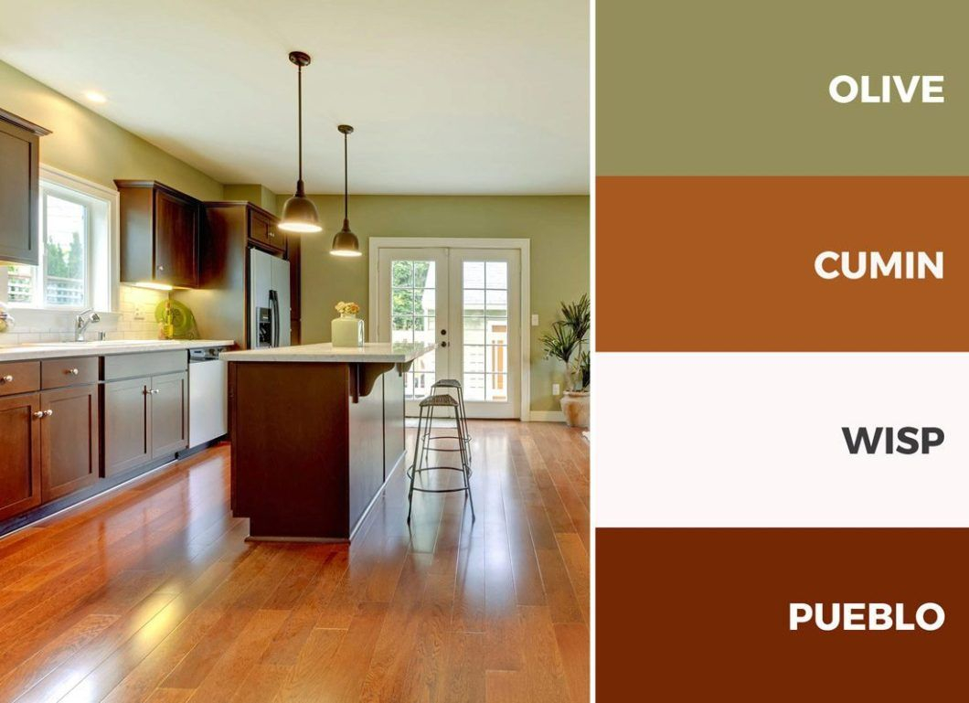 Captivating Kitchen Color Schemes Warm Palette Brown And Green Wall ... inside