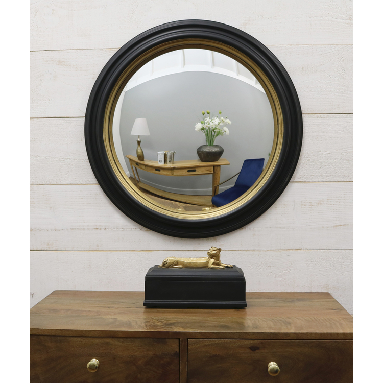 Convessa - Black/Gold Porthole Fish Eye Mirror 25" X 25" (63Cm X 63Cm ... with