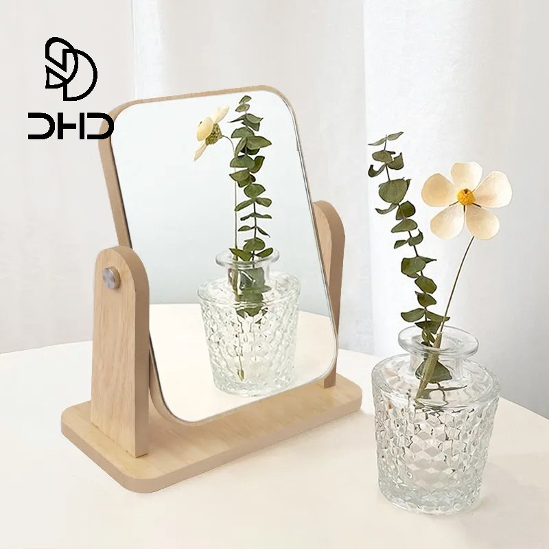 Dhd Wooden Mirror 360 Degree Portable Adjustable Table Desk Mirror ... intended for