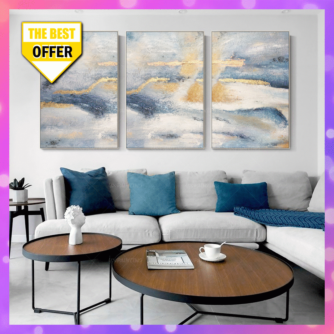 Framed Painting Set Of 3 Wall Art Gold Art Abstract Acrylic Landscape ... in