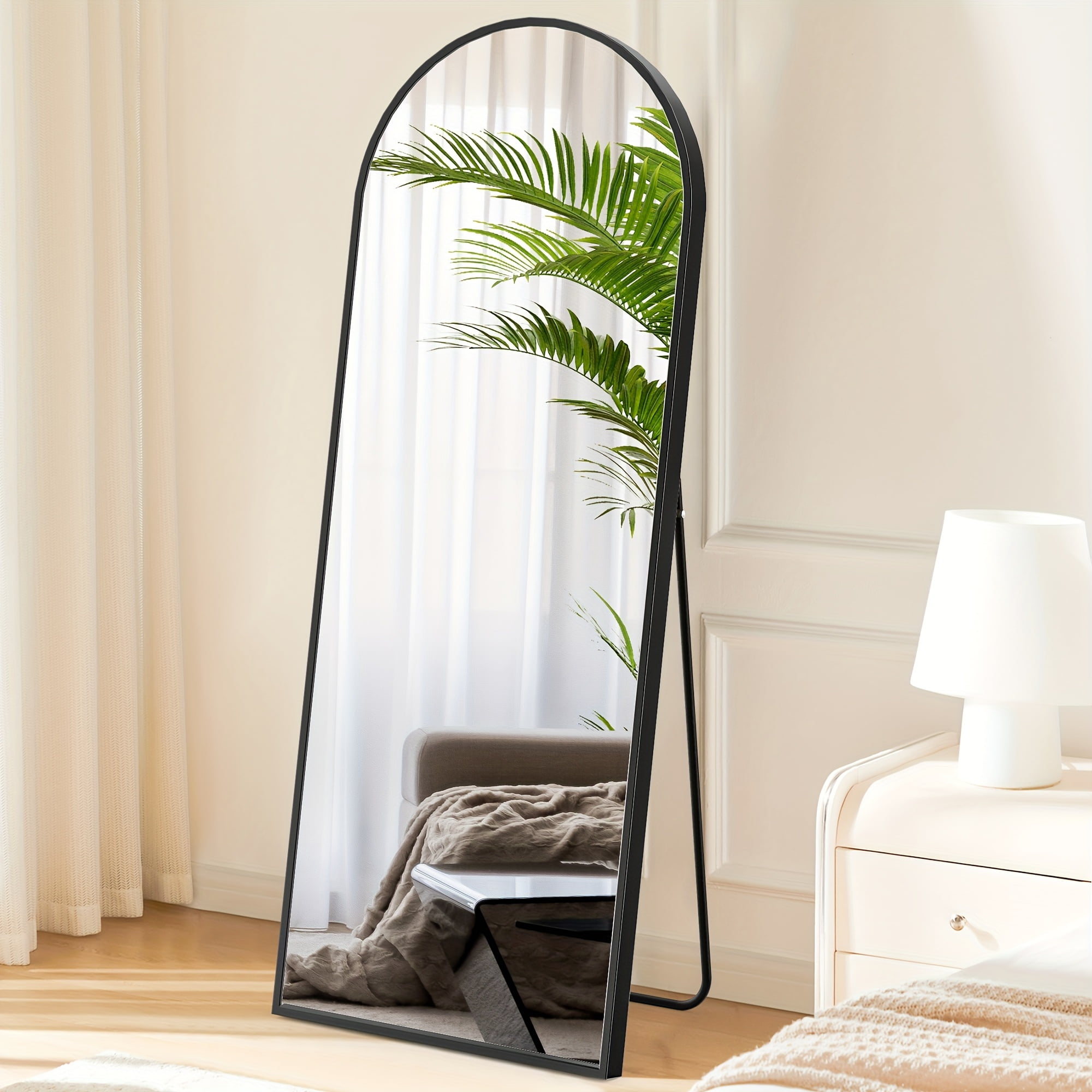 Glamorous Arched Full Length Mirror - 64X21 Standing Mirror With ... in Beyond Reflection How a Black Wood Table Mirror with Stand Enhances Any Room