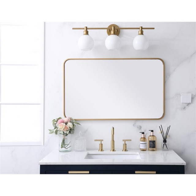 Pemberly Row 22X36" Soft Corner Metal Rectangular Mirror In Brass ... regarding Decoding Mid-Century Modern Why the Pemberly Row Mirror Remains a Design Favorite