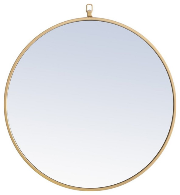 Pemberly Row 24" Contemporary Metal Frame Hooked Mirror In Brass ... with regard to Decoding Mid-Century Modern Why the Pemberly Row Mirror Remains a Design Favorite