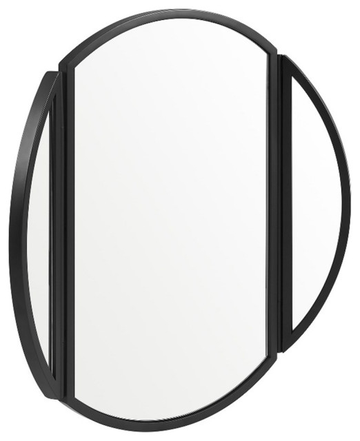 Pemberly Row Metal Round Wall Mirror With Hinging Sides - Black ... with regard to Decoding Mid-Century Modern Why the Pemberly Row Mirror Remains a Design Favorite